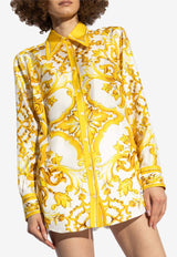 Dolce & Gabbana Majolica Print Long-Sleeved Silk Shirt Yellow F5J51T HI1TK-HG3TN