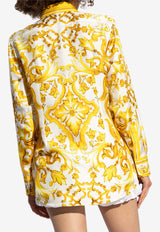 Dolce & Gabbana Majolica Print Long-Sleeved Silk Shirt Yellow F5J51T HI1TK-HG3TN