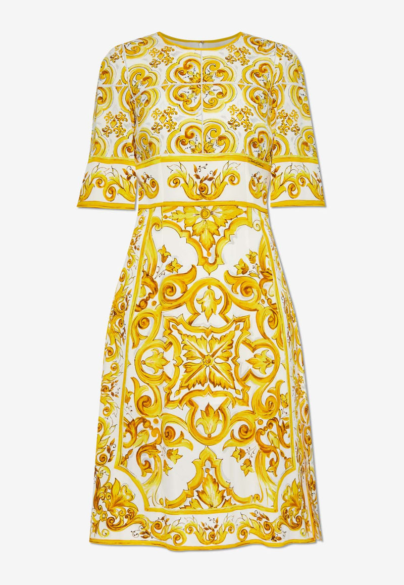 Dolce & Gabbana Majolica Print Silk Dress Yellow F6ADST HPABL-HG3TN