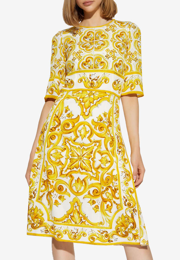 Dolce & Gabbana Majolica Print Silk Dress Yellow F6ADST HPABL-HG3TN