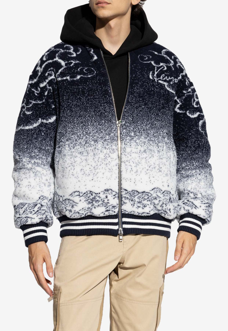 Kenzo Cloud Tiger Zip-Up Bomber Jacket Blue FE68BL200 4FA-MU