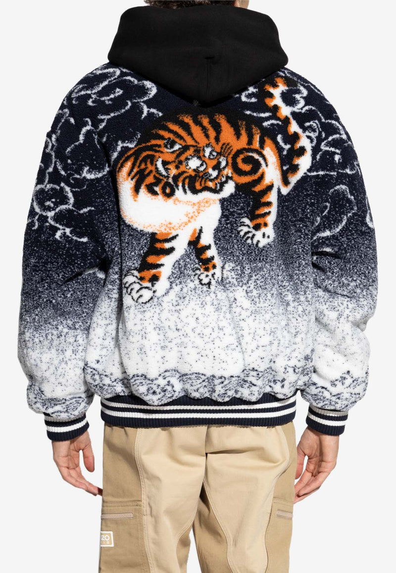 Kenzo Cloud Tiger Zip-Up Bomber Jacket Blue FE68BL200 4FA-MU