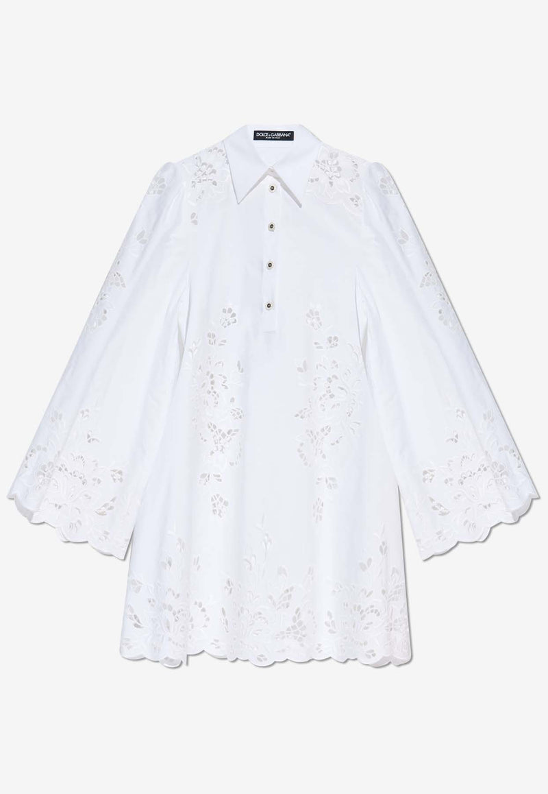 Dolce & Gabbana Broderie Anglaise Mini Shirt Dress White F6JMIZ GDCJL-W0800