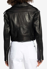 Dolce & Gabbana Zip-Up Cropped Leather Biker Jacket Black F9R87L HULVJ-N0000