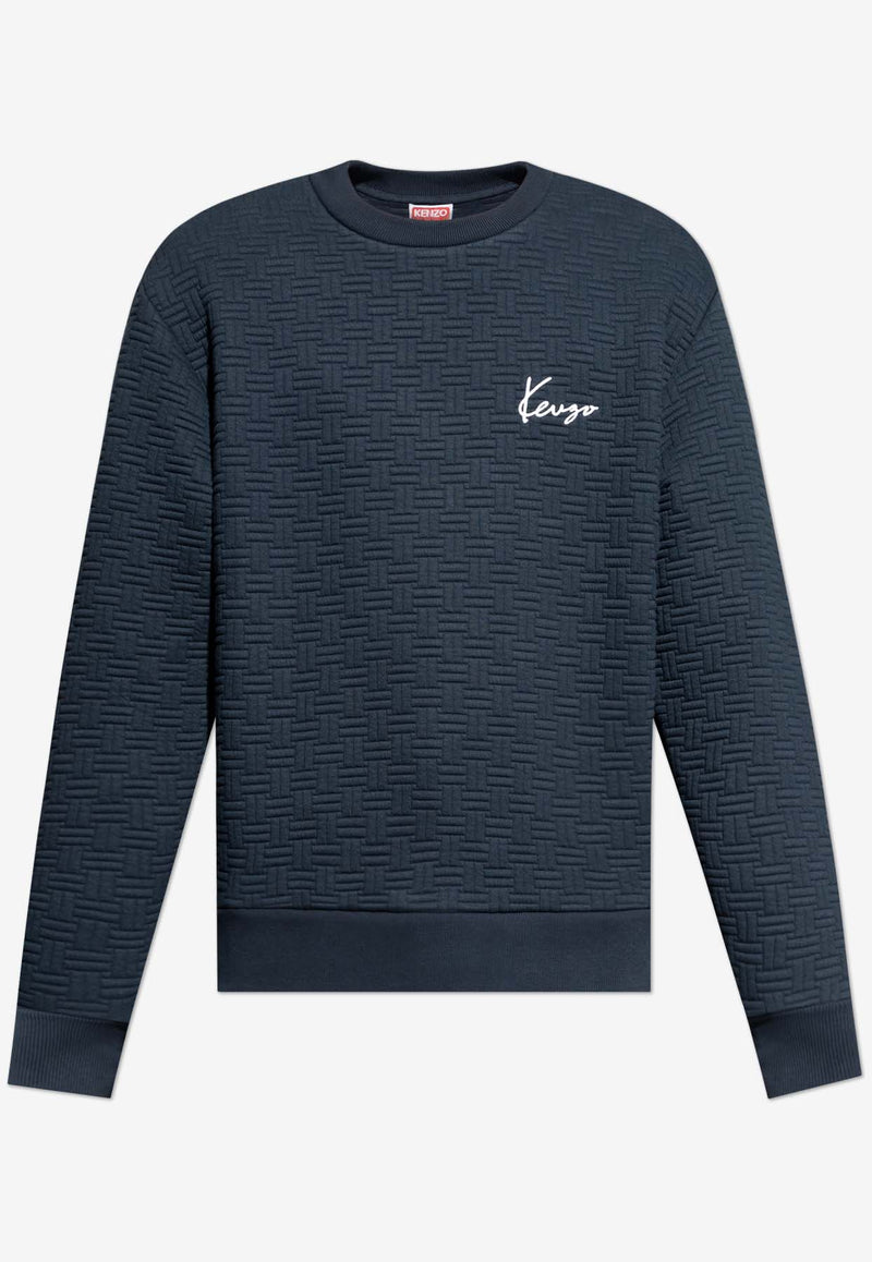 Kenzo Jacquard Weave Logo Sweatshirt Blue FE65SW215 4MU-79