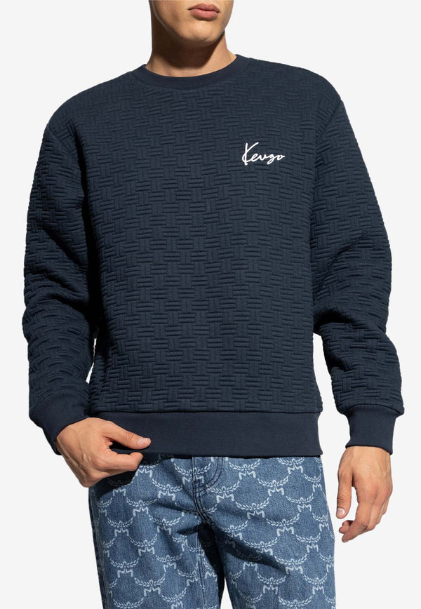 Kenzo Jacquard Weave Logo Sweatshirt Blue FE65SW215 4MU-79