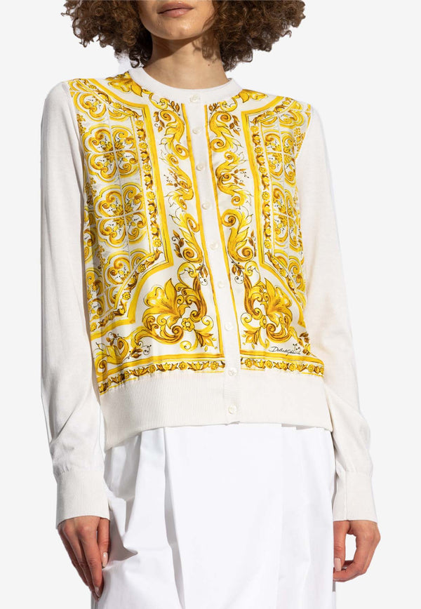 Dolce & Gabbana Majolica Print Paneled Silk Cardigan White FXV10T JBSJE-HG3TN