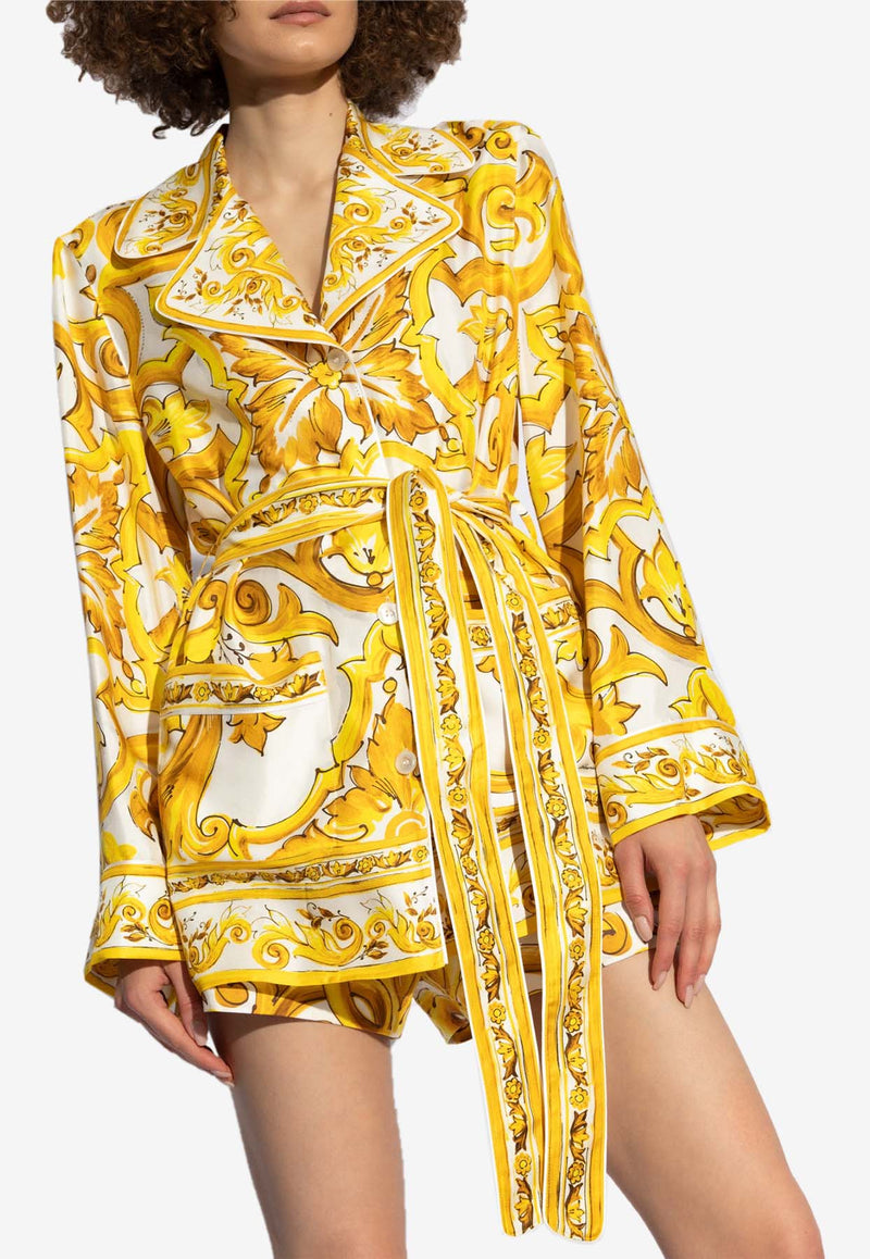 Dolce & Gabbana Majolica Print Belted Pajama Shirt Yellow F5Q03T HI1TK-HG3TN