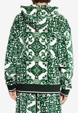 Dolce & Gabbana Majolica Print Zip-Up Hooded Sweatshirt Green G9AYCT HJMP9-S8350