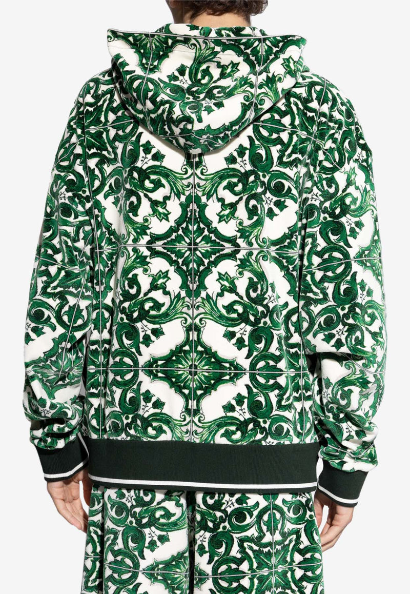 Dolce & Gabbana Majolica Print Zip-Up Hooded Sweatshirt Green G9AYCT HJMP9-S8350