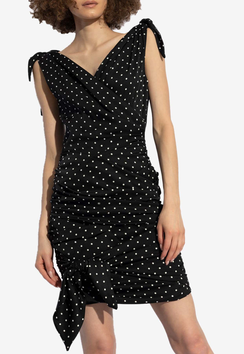 Dolce & Gabbana Draped Polka Dot Mini Dress Black F6I2DT FSA63-HNZPW