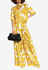 Dolce & Gabbana Majolica Print Wide-Leg Silk Pants Yellow FTC63T HI1BE-HG3TN