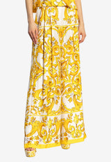 Dolce & Gabbana Majolica Print Wide-Leg Silk Pants Yellow FTC63T HI1BE-HG3TN