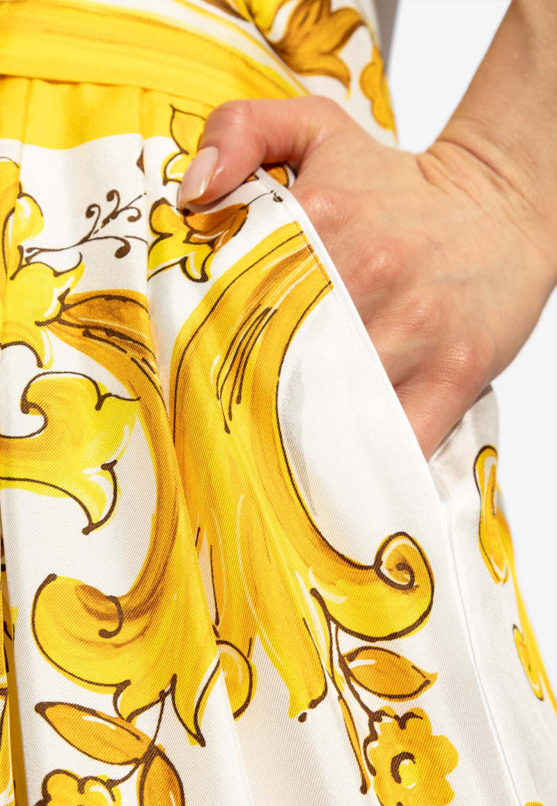 Dolce & Gabbana Majolica Print Wide-Leg Silk Pants Yellow FTC63T HI1BE-HG3TN