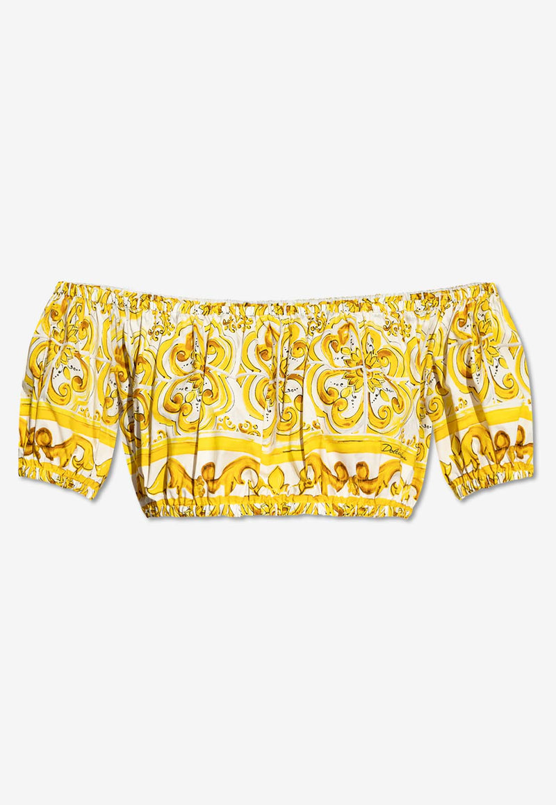 Dolce & Gabbana Majolica Print Off-Shoulder Top Yellow F755RT HH5BA-HG3TN