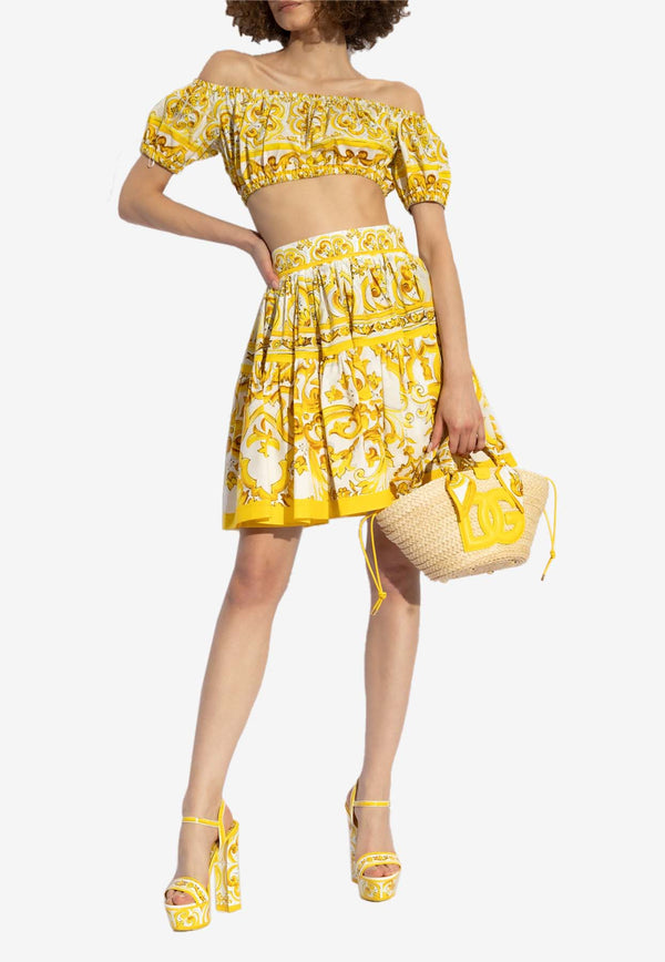 Dolce & Gabbana Majolica Print Off-Shoulder Top Yellow F755RT HH5BA-HG3TN