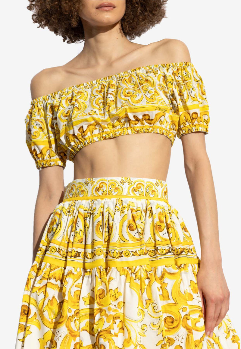 Dolce & Gabbana Majolica Print Off-Shoulder Top Yellow F755RT HH5BA-HG3TN