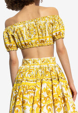 Dolce & Gabbana Majolica Print Off-Shoulder Top Yellow F755RT HH5BA-HG3TN