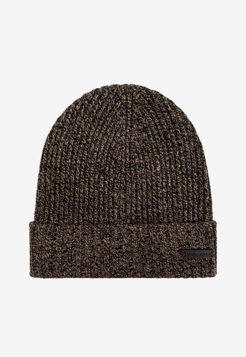 Dolce & Gabbana Logo Patch Ribbed Wool Beanie Brown GXA11T JCVZE-M1348