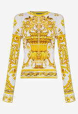 Dolce & Gabbana Majolica Print Silk Crewneck Sweater Yellow FXX30T JAHKF-HG3TN