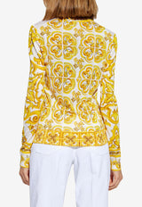 Dolce & Gabbana Majolica Print Silk Crewneck Sweater Yellow FXX30T JAHKF-HG3TN