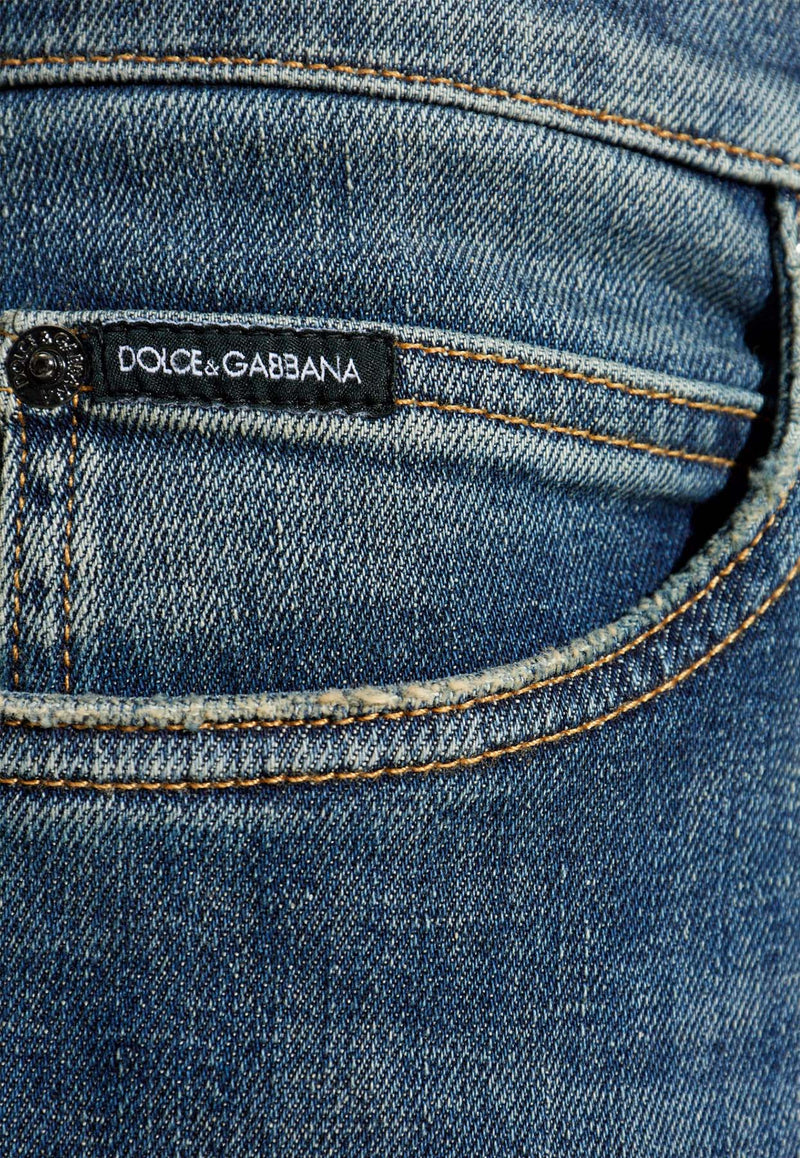 Dolce & Gabbana Logo Plaque Faded Jeans Blue GYJCCD G8GW9-S9001