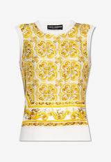 Dolce & Gabbana Majolica Print Silk Knit Top Yellow FXT06T JBSJE-HG3TN