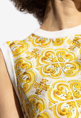 Dolce & Gabbana Majolica Print Silk Knit Top Yellow FXT06T JBSJE-HG3TN