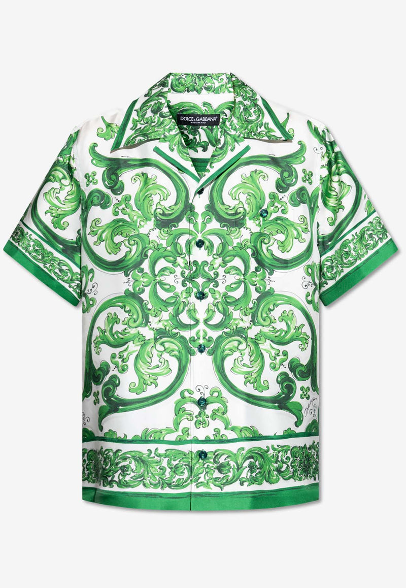 Dolce & Gabbana Majolica Print Bowling Silk Shirt Green G5JH9T HI1S6-H85DQ