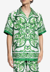 Dolce & Gabbana Majolica Print Bowling Silk Shirt Green G5JH9T HI1S6-H85DQ