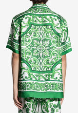 Dolce & Gabbana Majolica Print Bowling Silk Shirt Green G5JH9T HI1S6-H85DQ