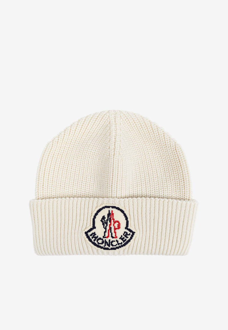 Moncler Logo Patch Wool Beanie White J20913B00019 M1282-034