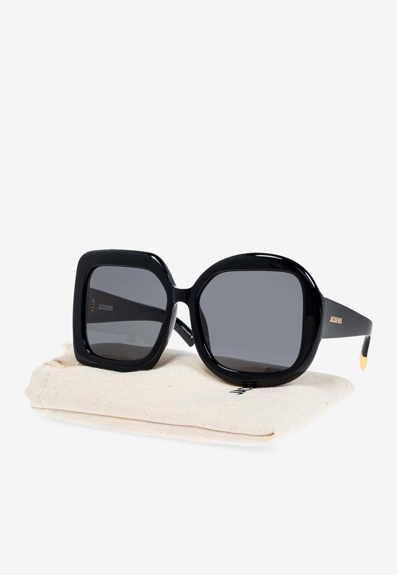 Jacquemus The Carré Rond Asymmetric Sunglasses Gray JAC10C1SUN 0-0