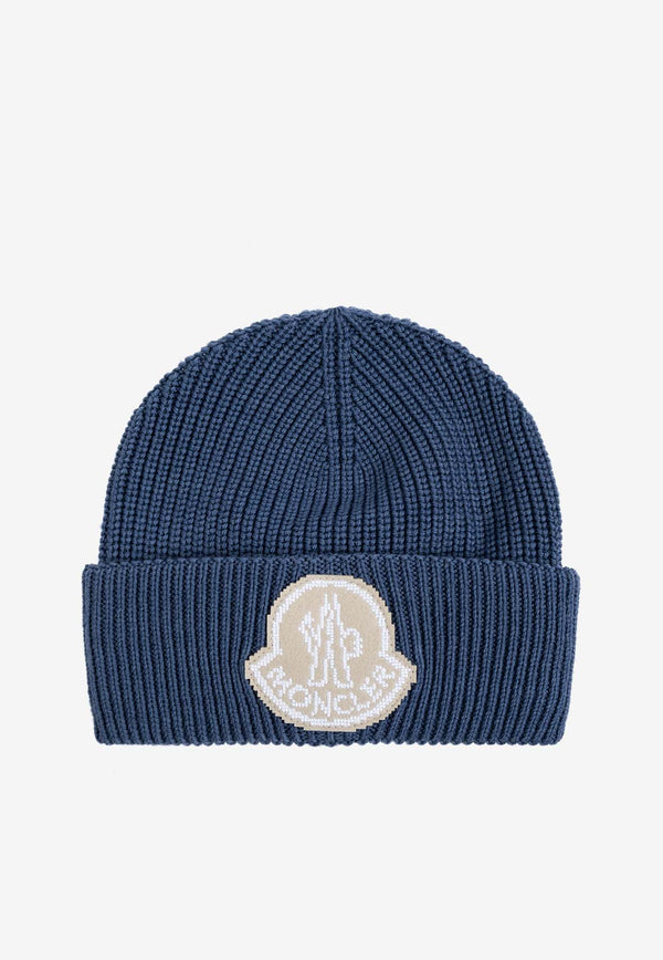 Moncler Logo Patch Wool Beanie Blue J20913B00019 M1282-71G