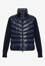 Moncler Zip-Up Cardigan with Padded Panels Blue J20939B00024 M1131-778