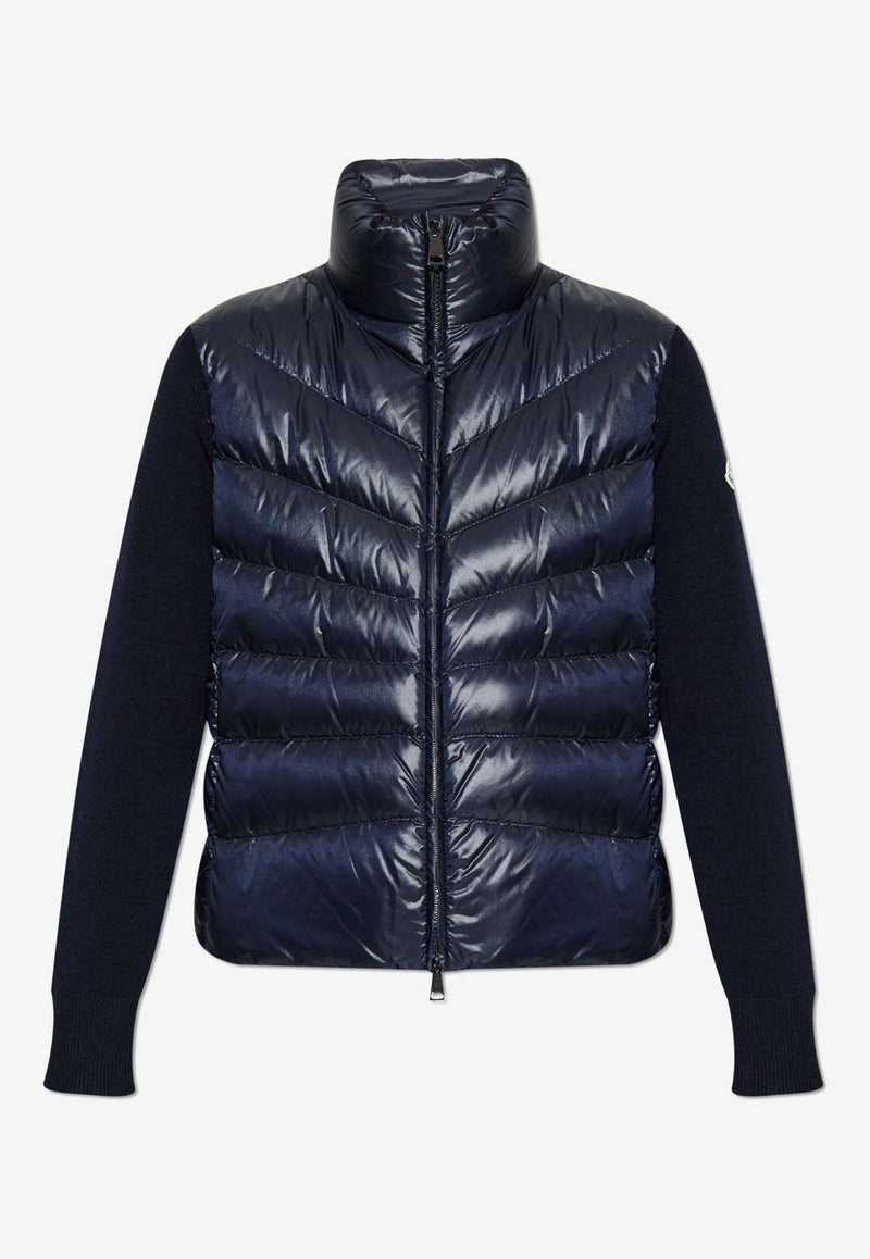 Moncler Zip-Up Cardigan with Padded Panels Blue J20939B00024 M1131-778