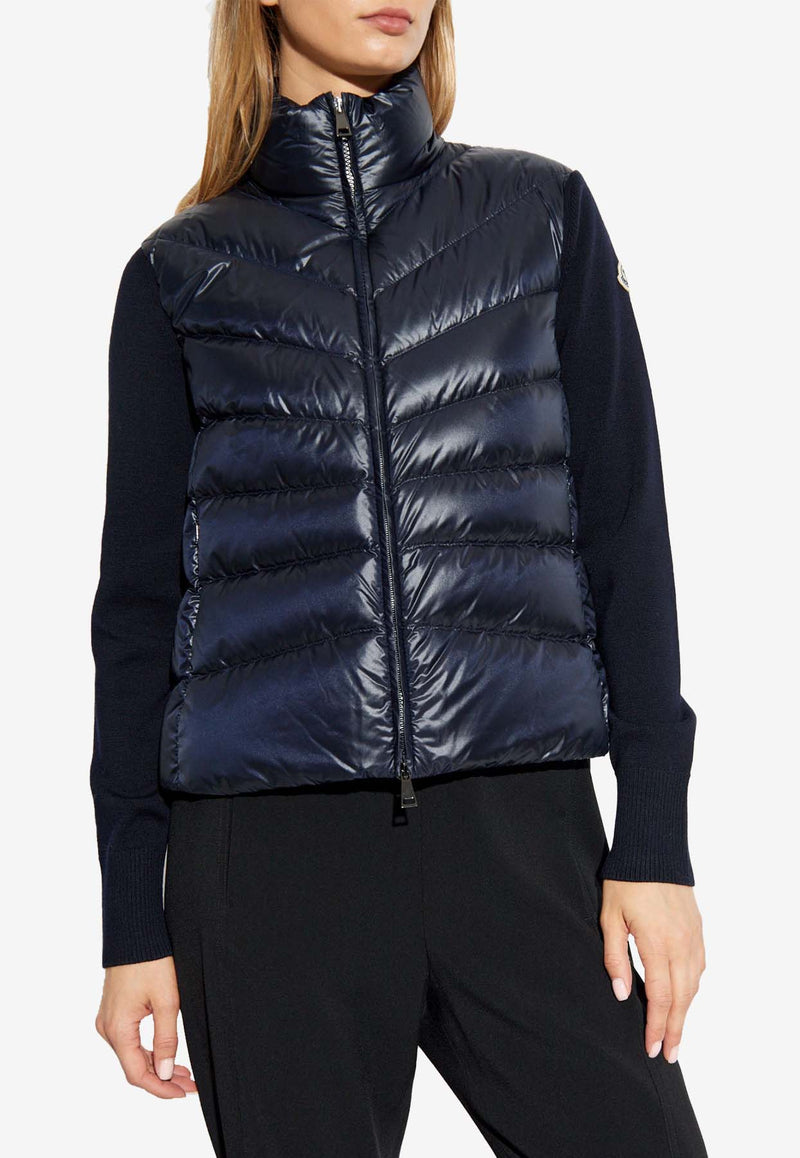 Moncler Zip-Up Cardigan with Padded Panels Blue J20939B00024 M1131-778