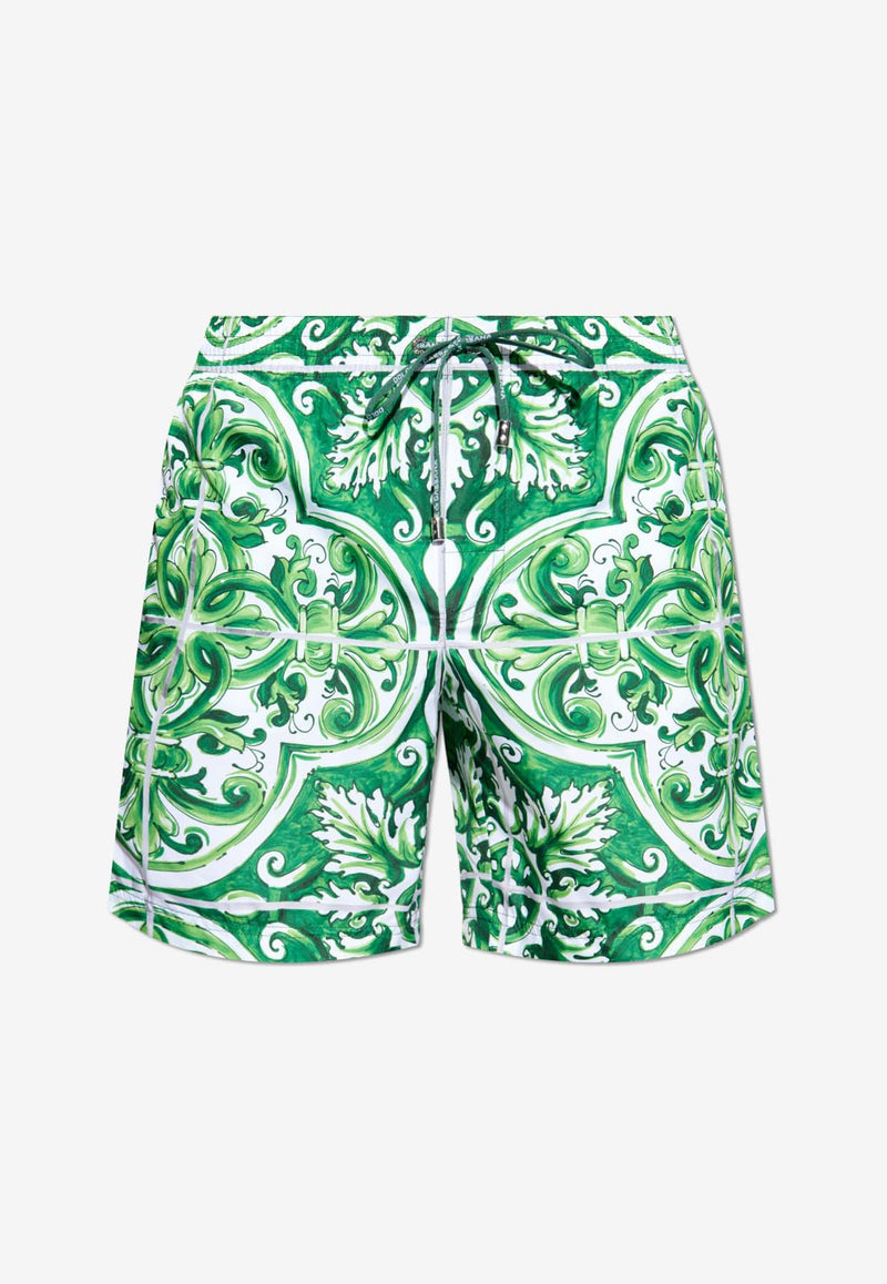 Dolce & Gabbana Majolica Print Swim Shorts Green KĄPIELOWE M4A13T FIM4R-H75DQ