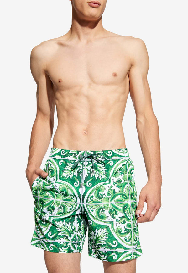 Dolce & Gabbana Majolica Print Swim Shorts Green KĄPIELOWE M4A13T FIM4R-H75DQ