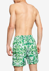 Dolce & Gabbana Majolica Print Swim Shorts Green KĄPIELOWE M4A13T FIM4R-H75DQ