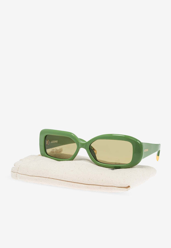 Jacquemus The Carré Rond Asymmetric Sunglasses Khaki JAC11C3SUN 0-0