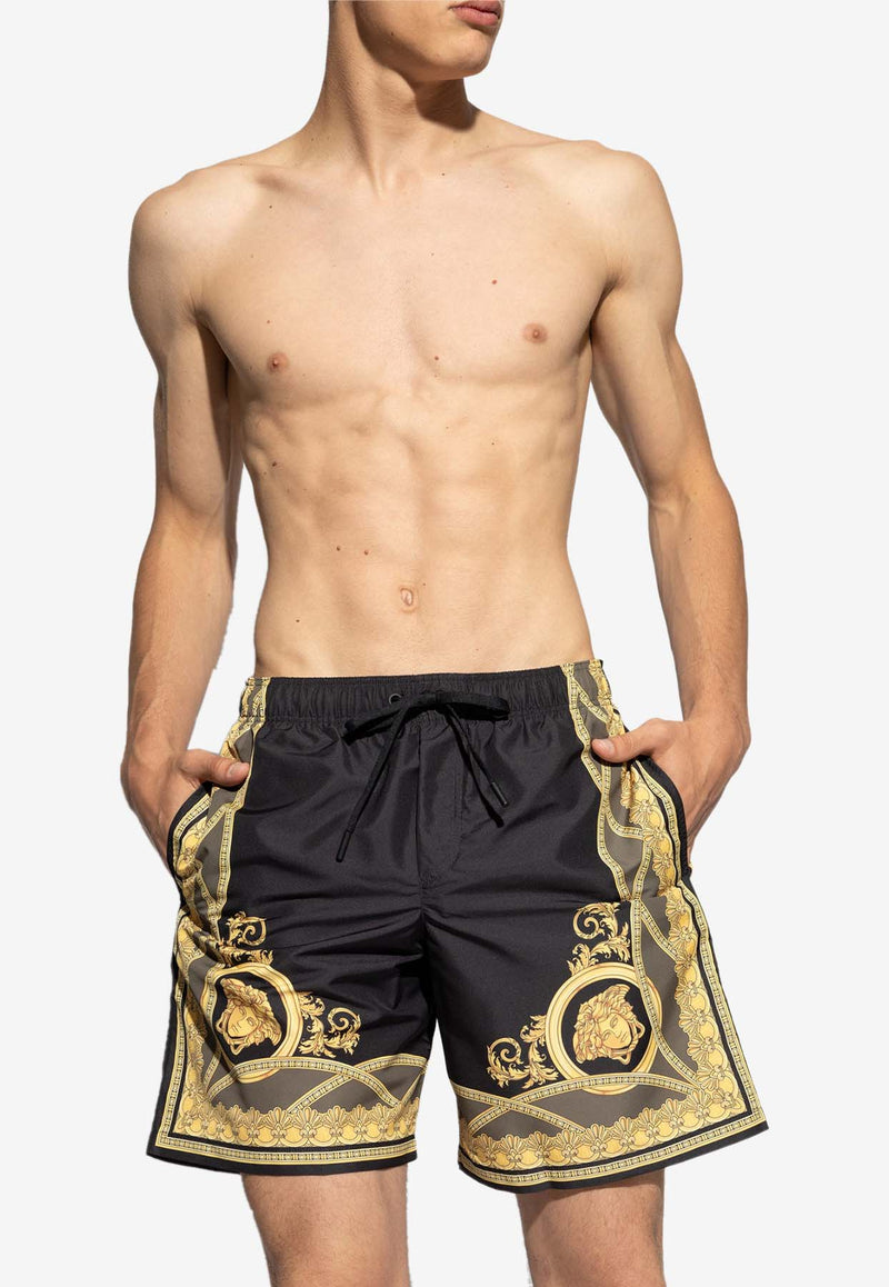 Versace La Coupe Des Dieux Print Swim Shorts Black KĄPIELOWE 1016218 1A11364-5BC60