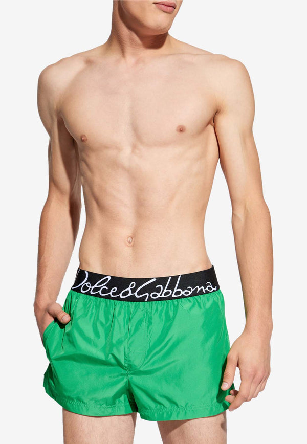 Dolce & Gabbana Logo Waistband Swim Trunks Green KĄPIELOWE M4F27T FUSFW-V0396