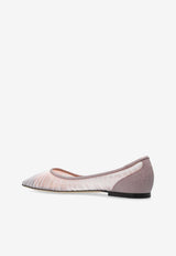 Jimmy Choo Love Glittered Mesh Ballet Flats Pink LOVE FLAT HTI-ROSE ROSE