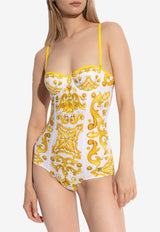 Dolce & Gabbana Majolica Print One-Piece Swimsuit Yellow O9A13J ONO19-HG3TN