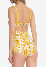 Dolce & Gabbana Majolica Print One-Piece Swimsuit Yellow O9A13J ONO19-HG3TN