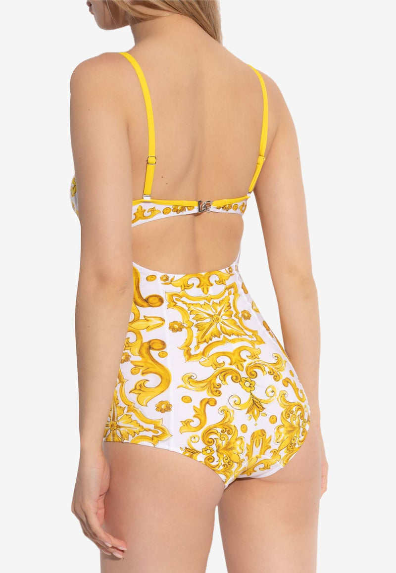 Dolce & Gabbana Majolica Print One-Piece Swimsuit Yellow O9A13J ONO19-HG3TN