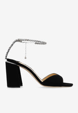 Jimmy Choo Saeda 85 Crystal-Chain Suede Sandals Black SAEDA SANDAL BH 85 EWA-BLACK CRYSTAL