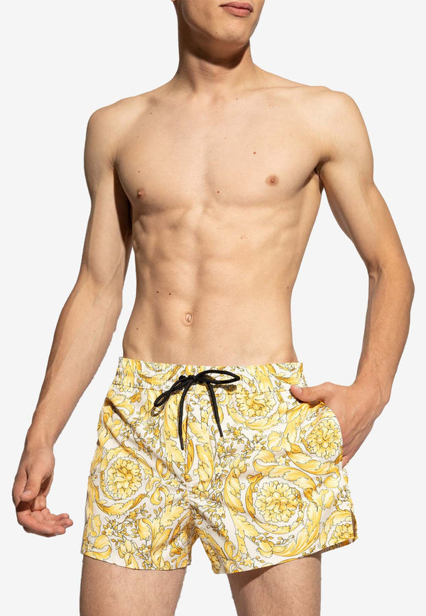 Versace Barocco Print Swim Shorts Yellow KĄPIELOWE ABU05020 1A11356-5K410