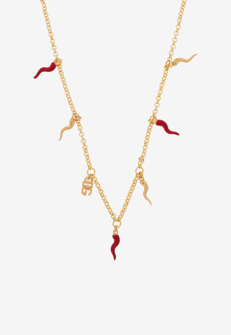 Dolce & Gabbana DG Horn-Charms Chain Necklace Gold WNQ6C2 W1111-ZOO00